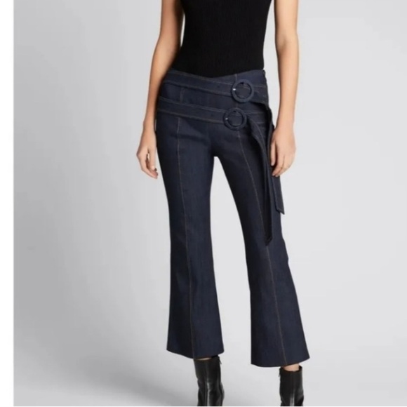 CINQ A SEPT JEANS dark wash NEW flared crop size 6 double belted design - Picture 4 of 7